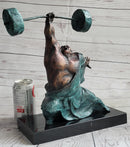 Powerlifter Weight Lifter Bodybuilder Bronze Sculpture on Marble Base