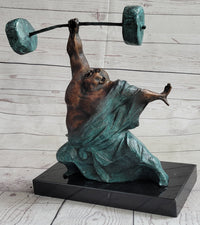 Powerlifter Weight Lifter Bodybuilder Bronze Sculpture on Marble Base