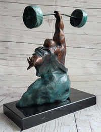 Powerlifter Weight Lifter Bodybuilder Bronze Sculpture on Marble Base