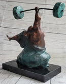 Powerlifter Weight Lifter Bodybuilder Bronze Sculpture on Marble Base
