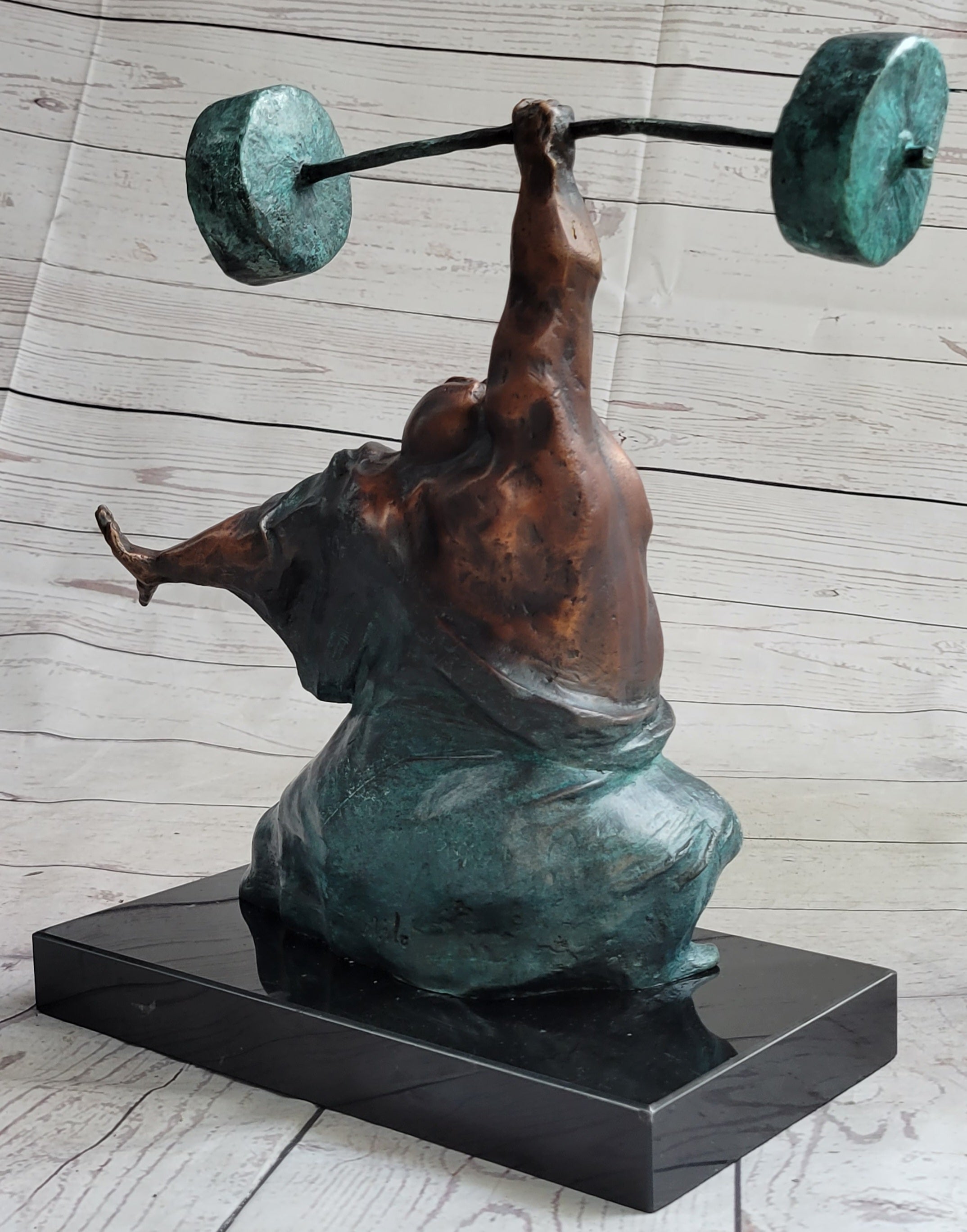 Powerlifter Weight Lifter Bodybuilder Bronze Sculpture on Marble Base