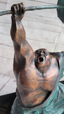 Powerlifter Weight Lifter Bodybuilder Bronze Sculpture on Marble Base