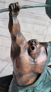 Powerlifter Weight Lifter Bodybuilder Bronze Sculpture on Marble Base