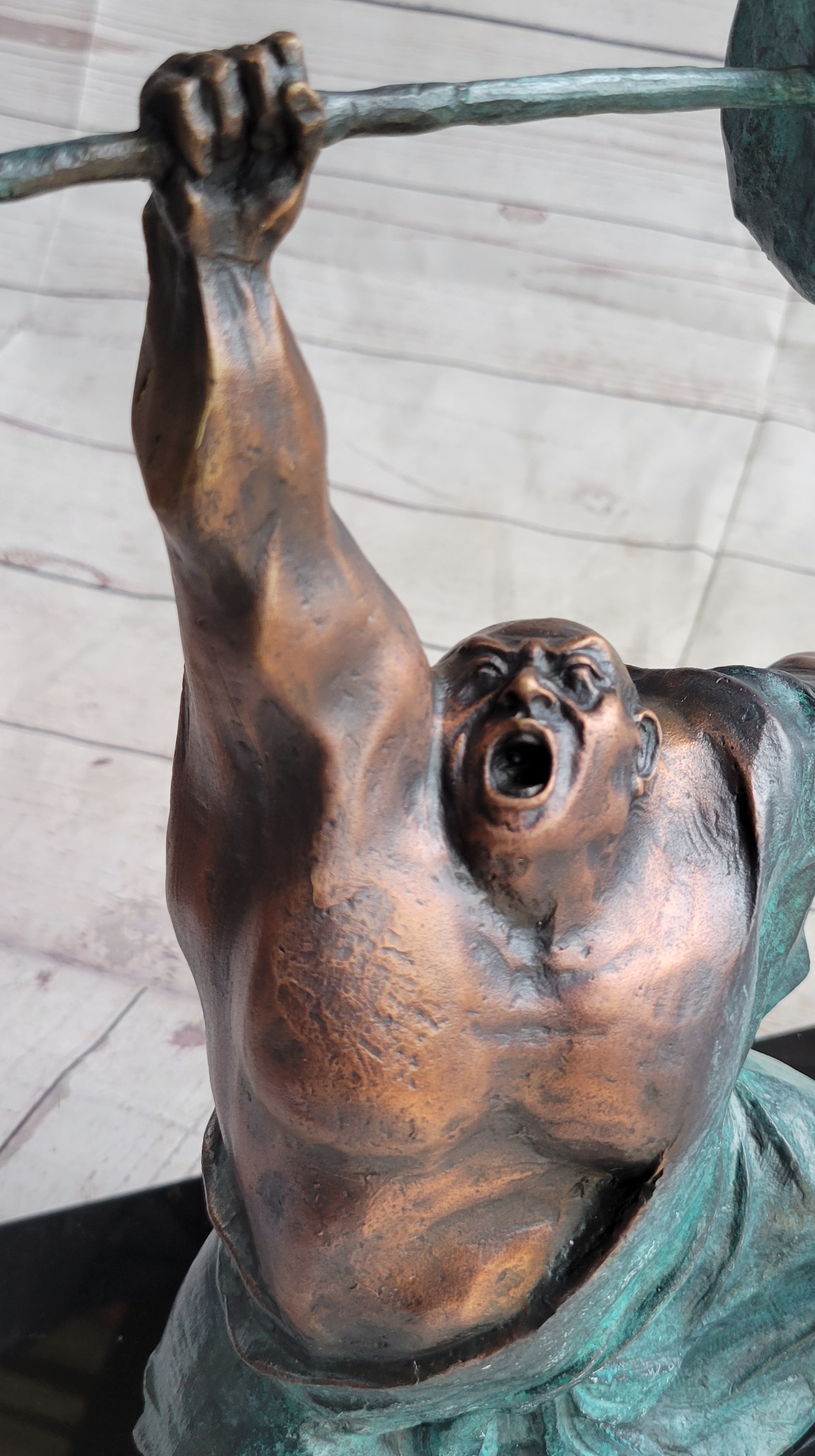 Powerlifter Weight Lifter Bodybuilder Bronze Sculpture on Marble Base