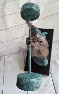 Powerlifter Weight Lifter Bodybuilder Bronze Sculpture on Marble Base