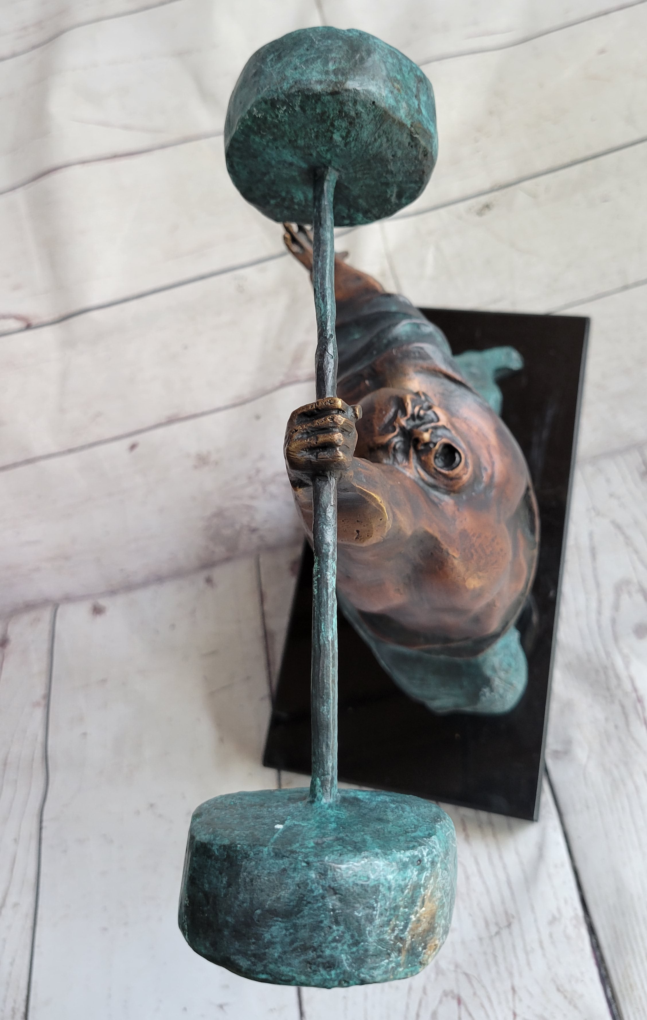 Powerlifter Weight Lifter Bodybuilder Bronze Sculpture on Marble Base