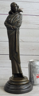 Art Deco Young Woman with Long Jacket Bronze Sculpture 16" x 5"
