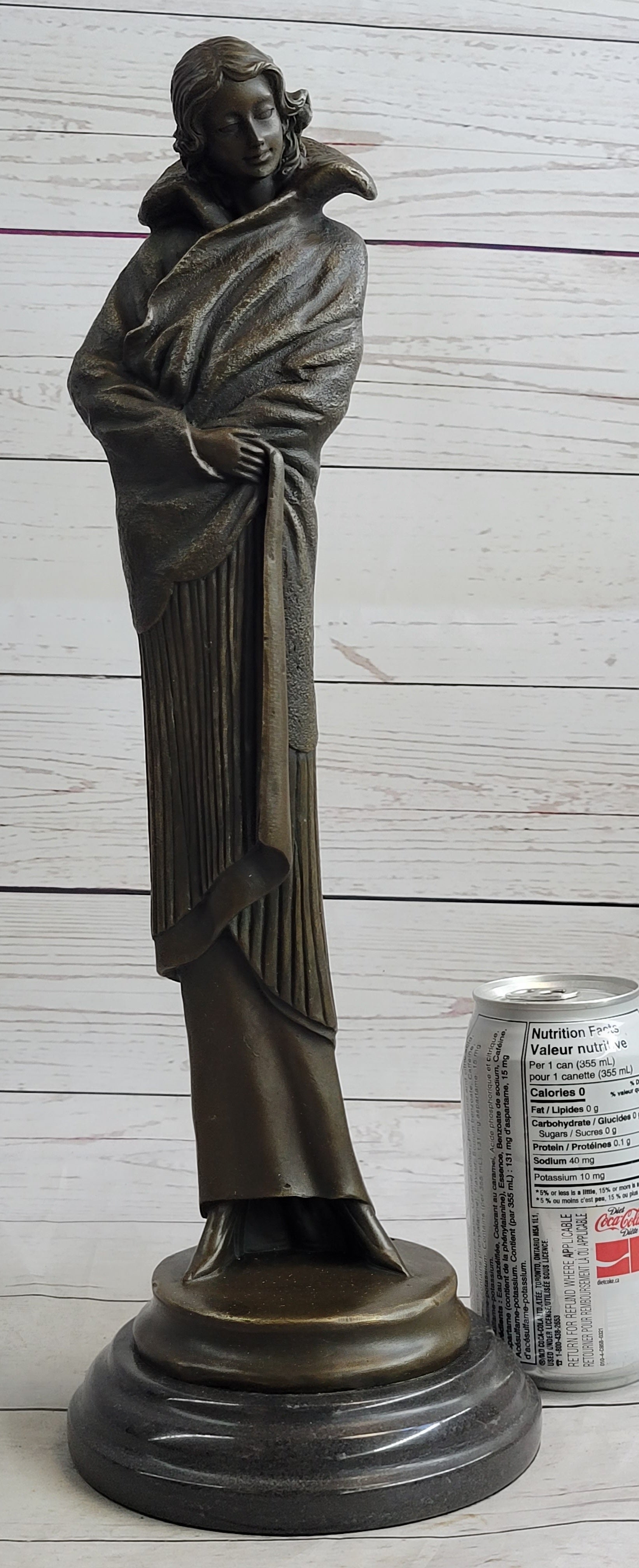 Art Deco Young Woman with Long Jacket Bronze Sculpture 16" x 5"