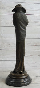 Art Deco Young Woman with Long Jacket Bronze Sculpture 16" x 5"