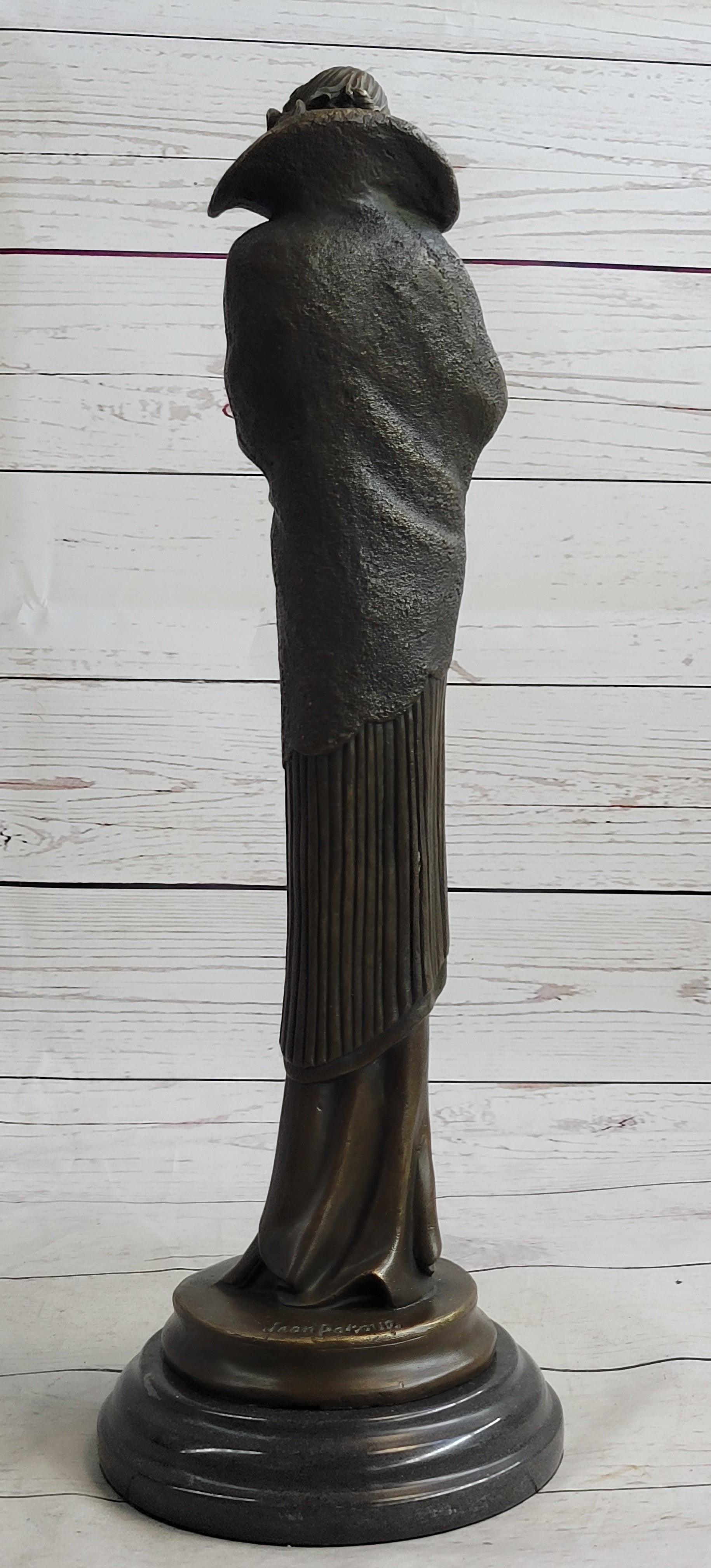 Art Deco Young Woman with Long Jacket Bronze Sculpture 16" x 5"