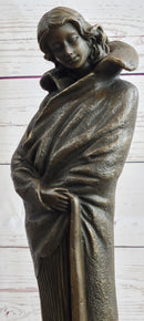 Art Deco Young Woman with Long Jacket Bronze Sculpture 16" x 5"