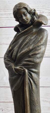 Art Deco Young Woman with Long Jacket Bronze Sculpture 16" x 5"