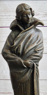 Art Deco Young Woman with Long Jacket Bronze Sculpture 16" x 5"