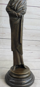 Art Deco Young Woman with Long Jacket Bronze Sculpture 16" x 5"