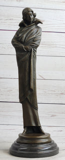 Art Deco Young Woman with Long Jacket Bronze Sculpture 16" x 5"