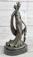 Masquerade Ball Art Deco Bronze Sculpture Holding Mask 14" x 7"