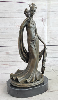 Masquerade Ball Art Deco Bronze Sculpture Holding Mask 14" x 7"