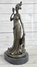 Masquerade Ball Art Deco Bronze Sculpture Holding Mask 14" x 7"