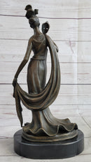Masquerade Ball Art Deco Bronze Sculpture Holding Mask 14" x 7"