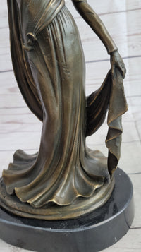 Masquerade Ball Art Deco Bronze Sculpture Holding Mask 14" x 7"