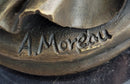 Masquerade Ball Art Deco Bronze Sculpture Holding Mask 14" x 7"