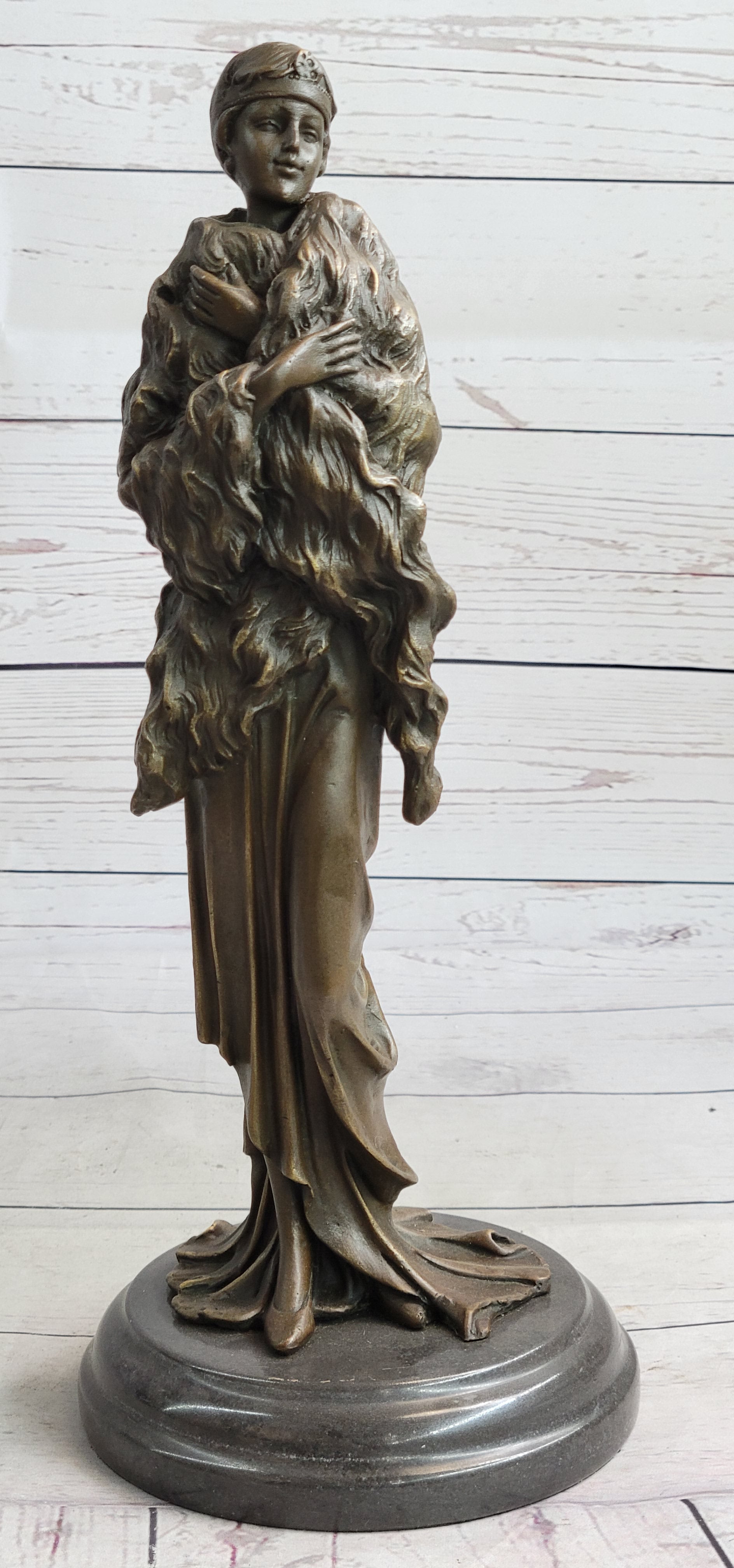 Flapper Fashion 1920's Woman in Furs Bronze Sculpture 14" x 5"