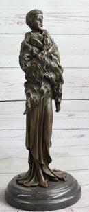 Flapper Fashion 1920's Woman in Furs Bronze Sculpture 14" x 5"