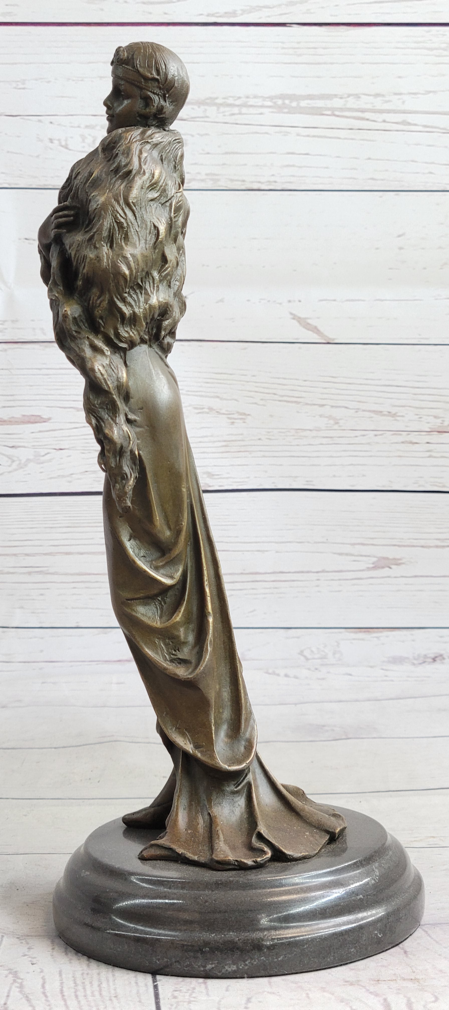 Flapper Fashion 1920's Woman in Furs Bronze Sculpture 14" x 5"