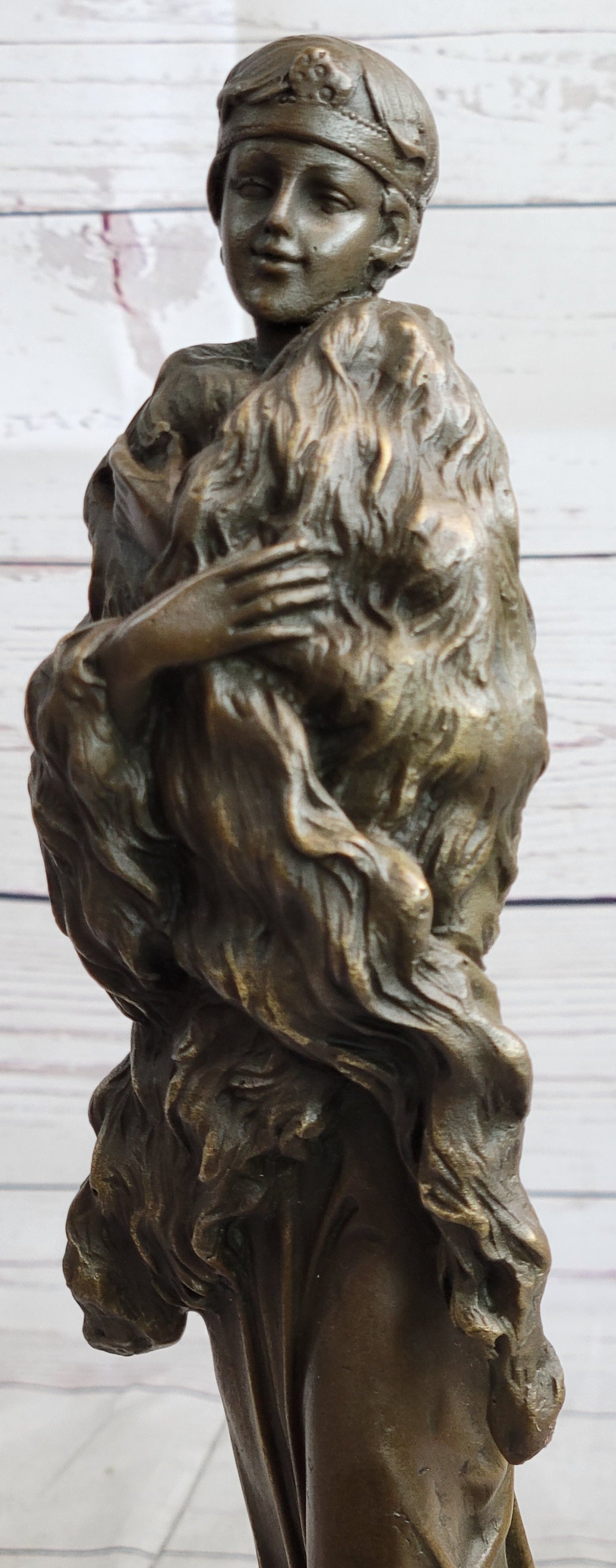 Flapper Fashion 1920's Woman in Furs Bronze Sculpture 14" x 5"