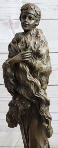 Flapper Fashion 1920's Woman in Furs Bronze Sculpture 14" x 5"