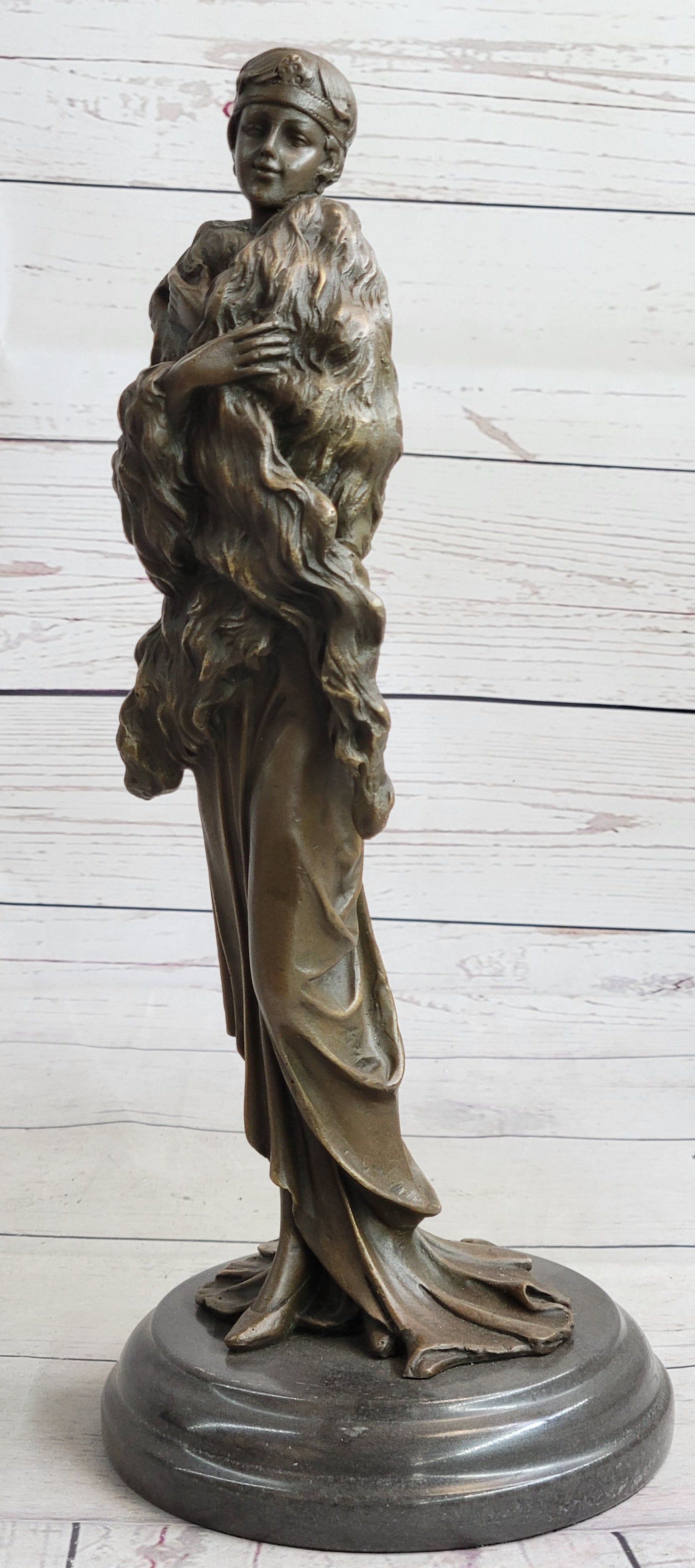 Flapper Fashion 1920's Woman in Furs Bronze Sculpture 14" x 5"