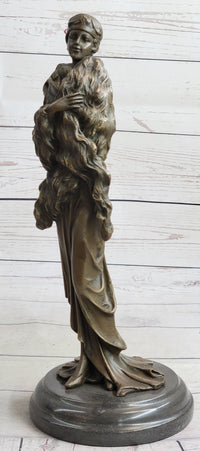 Flapper Fashion 1920's Woman in Furs Bronze Sculpture 14" x 5"