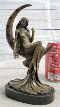 High Life Girl on Moon Bronze Sculpture 9" x 6"