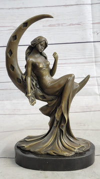 High Life Girl on Moon Bronze Sculpture 9" x 6"