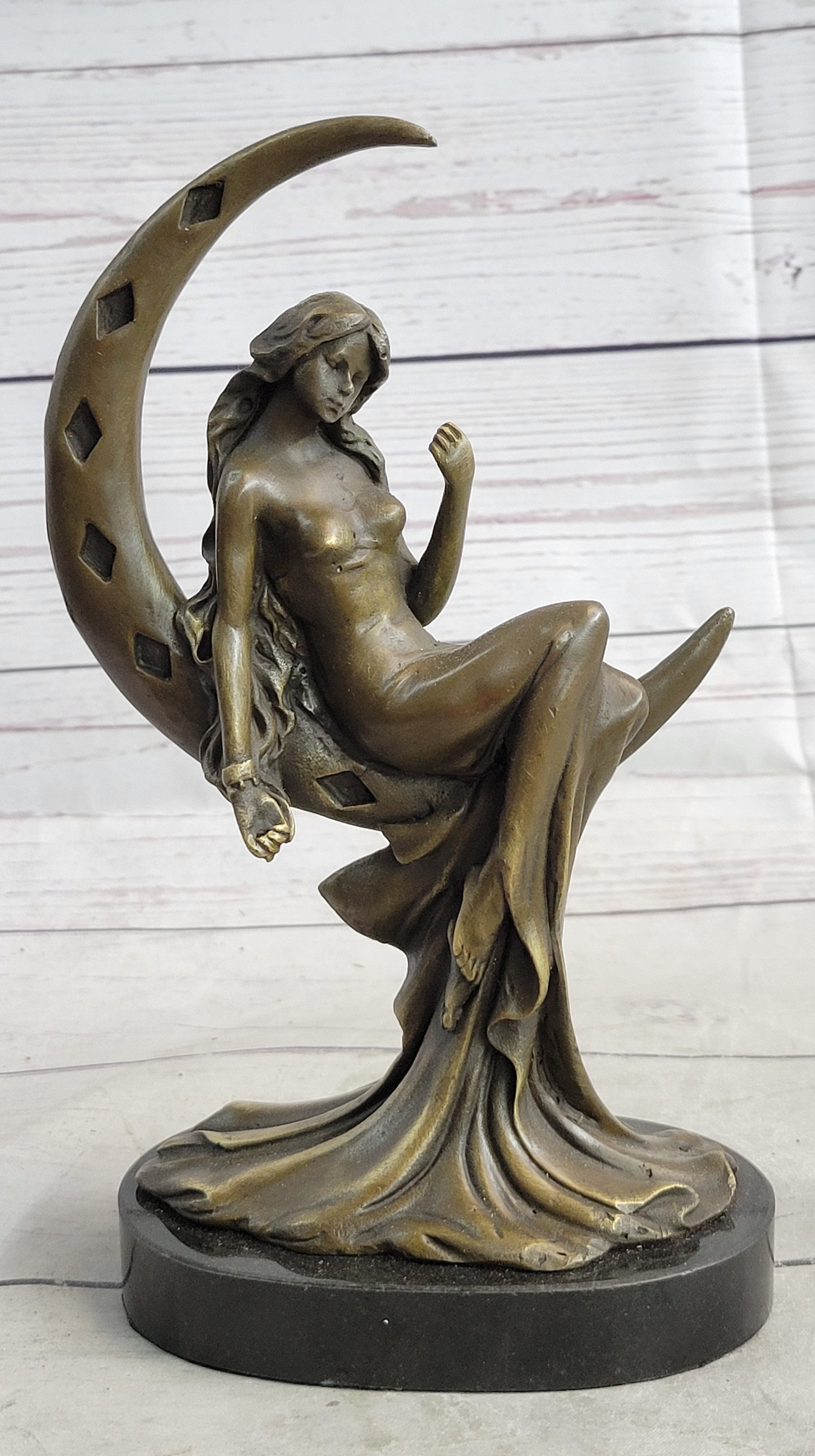 High Life Girl on Moon Bronze Sculpture 9" x 6"