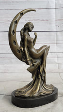 High Life Girl on Moon Bronze Sculpture 9" x 6"