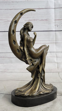High Life Girl on Moon Bronze Sculpture 9" x 6"