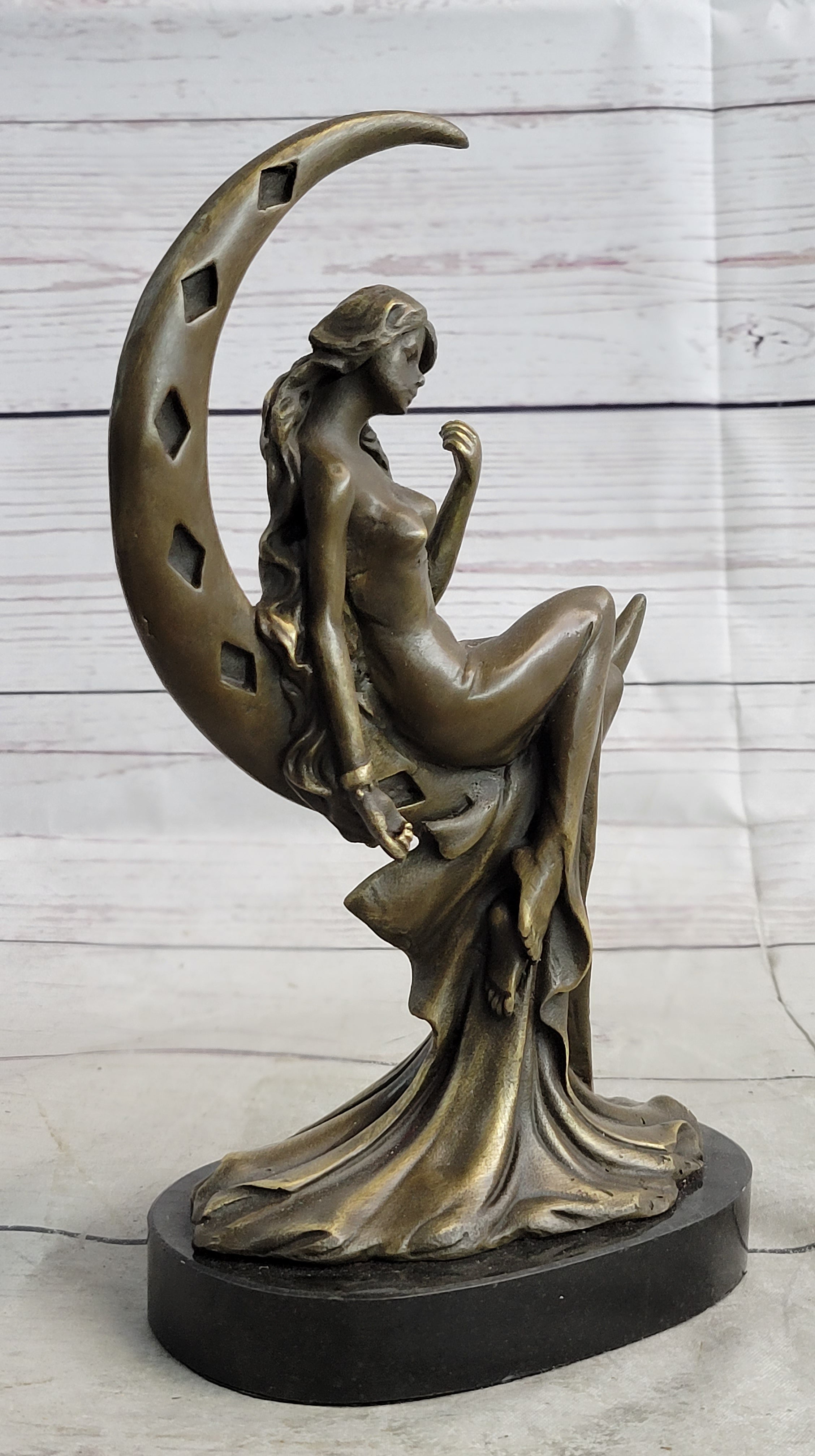 High Life Girl on Moon Bronze Sculpture 9" x 6"