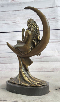 High Life Girl on Moon Bronze Sculpture 9" x 6"