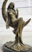 High Life Girl on Moon Bronze Sculpture 9" x 6"