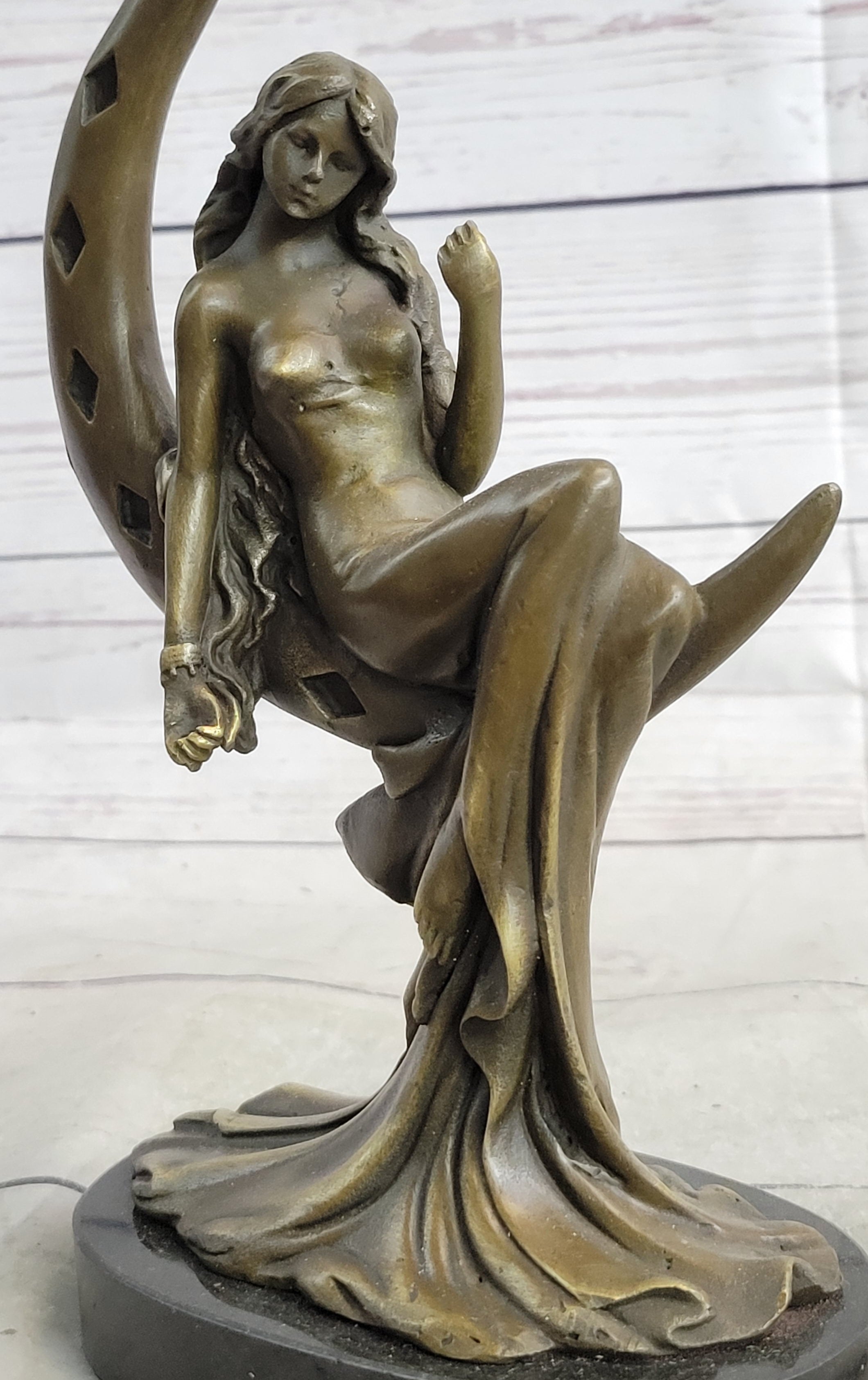 High Life Girl on Moon Bronze Sculpture 9" x 6"