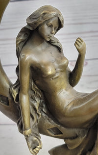 High Life Girl on Moon Bronze Sculpture 9" x 6"
