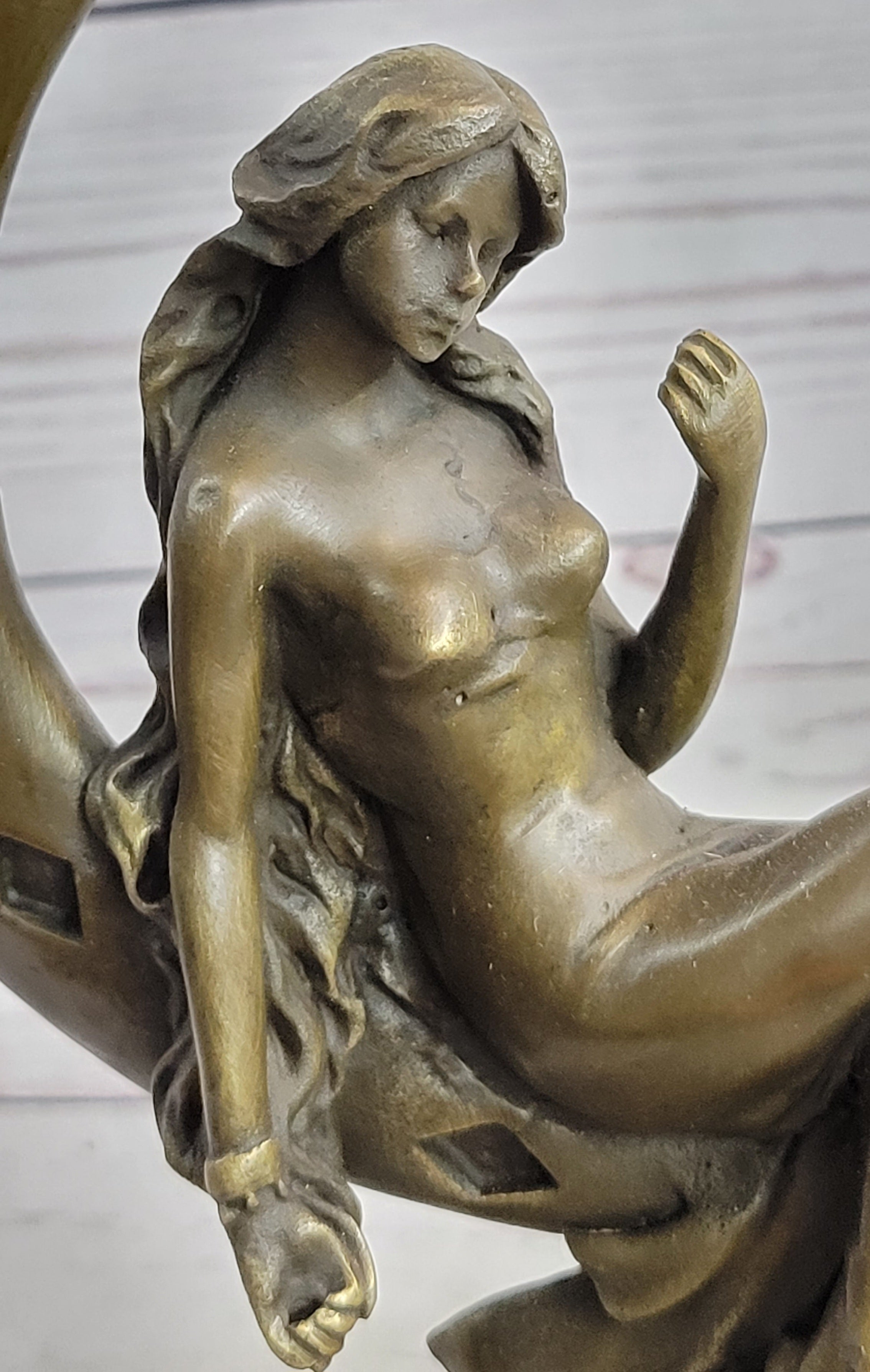High Life Girl on Moon Bronze Sculpture 9" x 6"