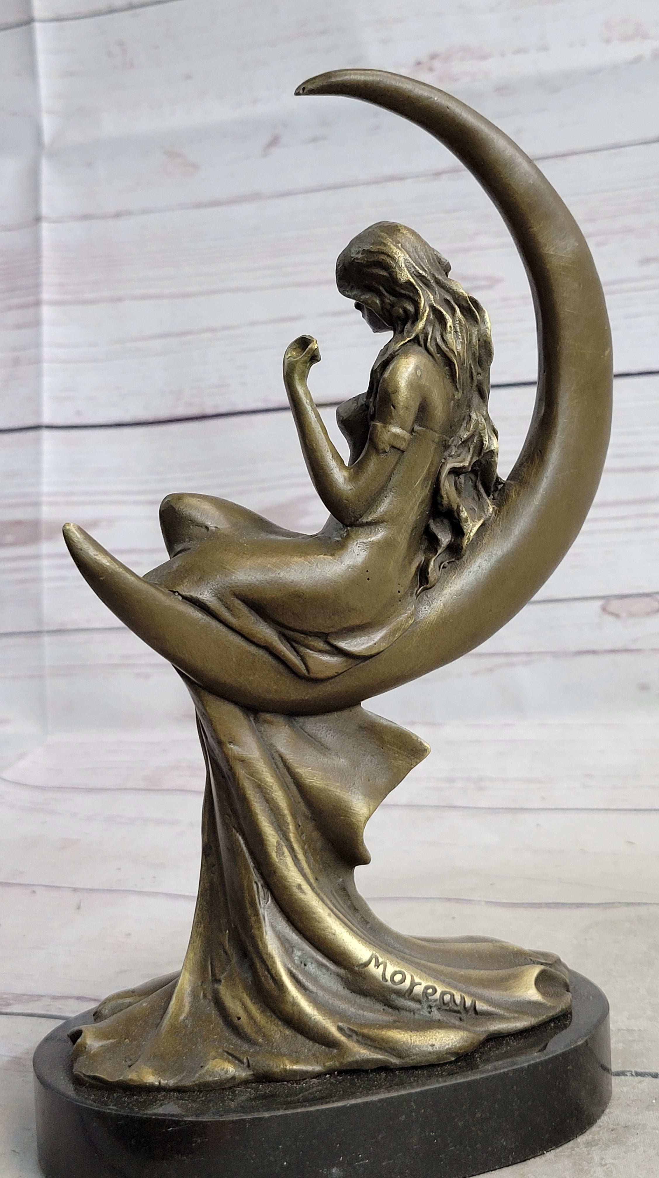 High Life Girl on Moon Bronze Sculpture 9" x 6"