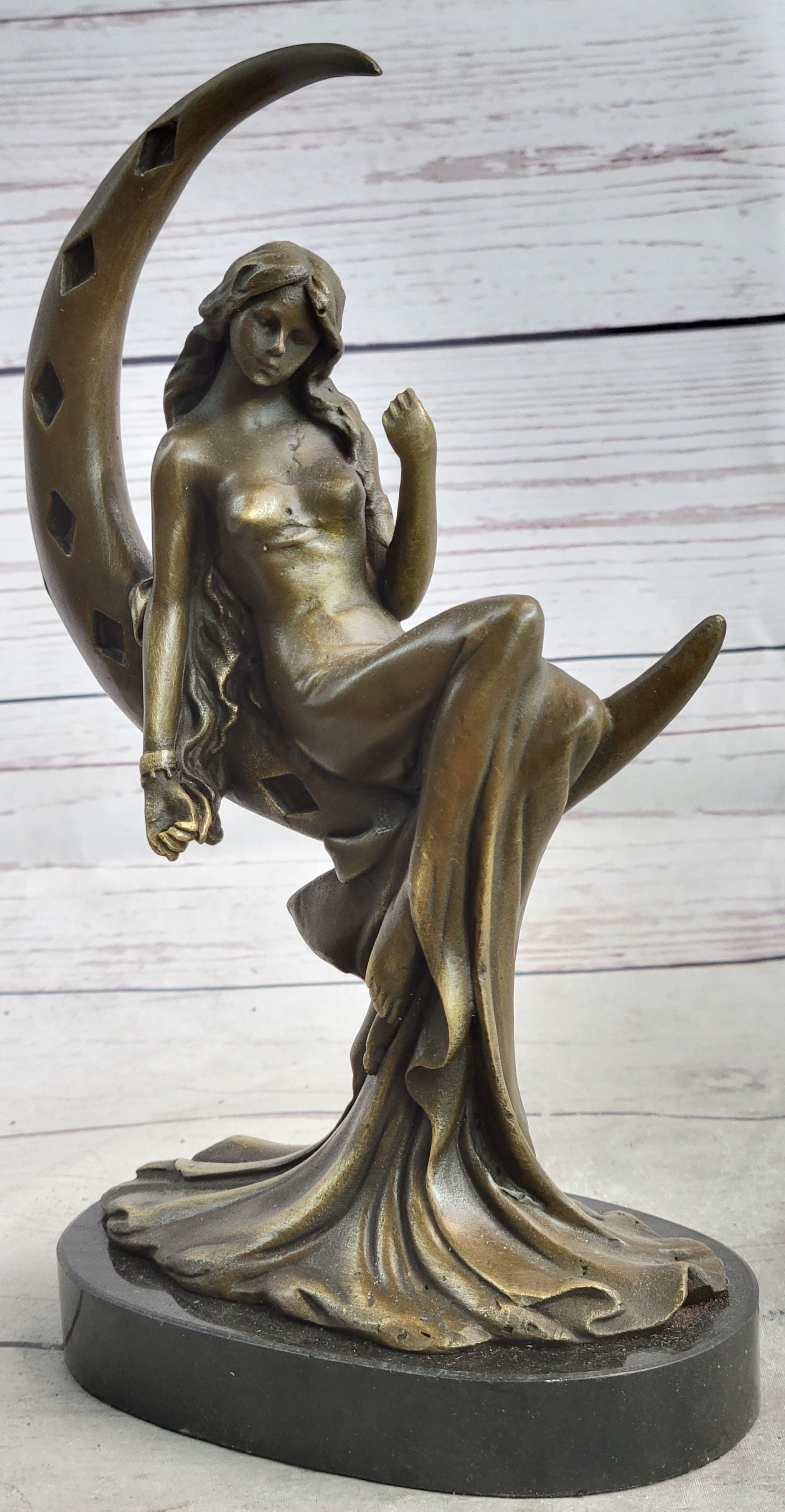 High Life Girl on Moon Bronze Sculpture 9" x 6"