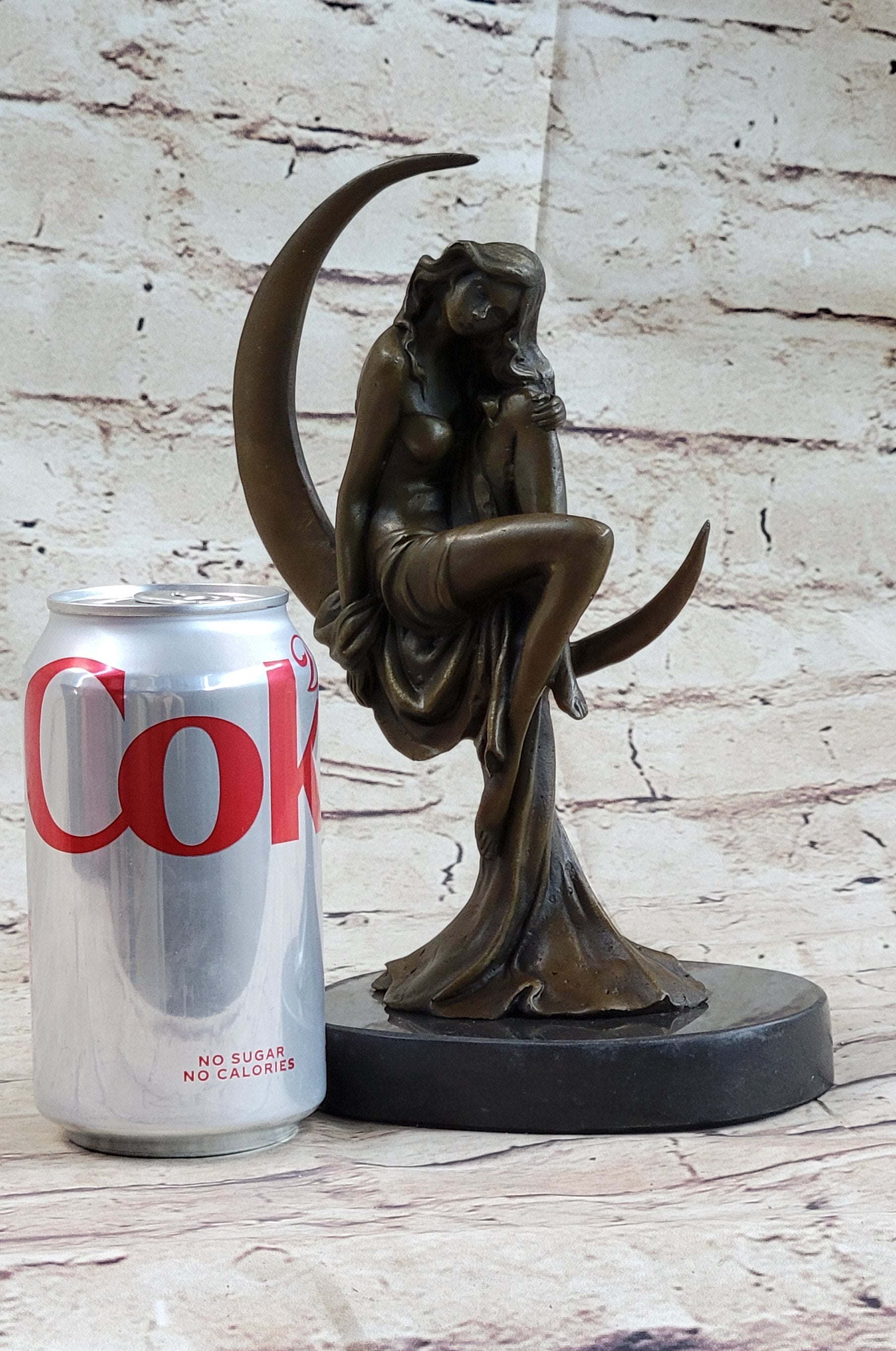 High Life Girl on Crescent Moon Bronze 9" x 6" Sculpture