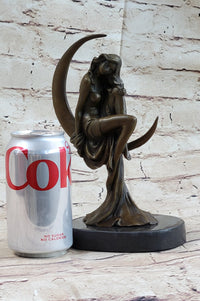 High Life Girl on Crescent Moon Bronze 9" x 6" Sculpture