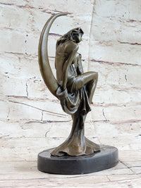 High Life Girl on Crescent Moon Bronze 9" x 6" Sculpture