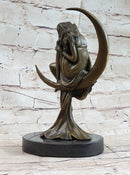 High Life Girl on Crescent Moon Bronze 9" x 6" Sculpture