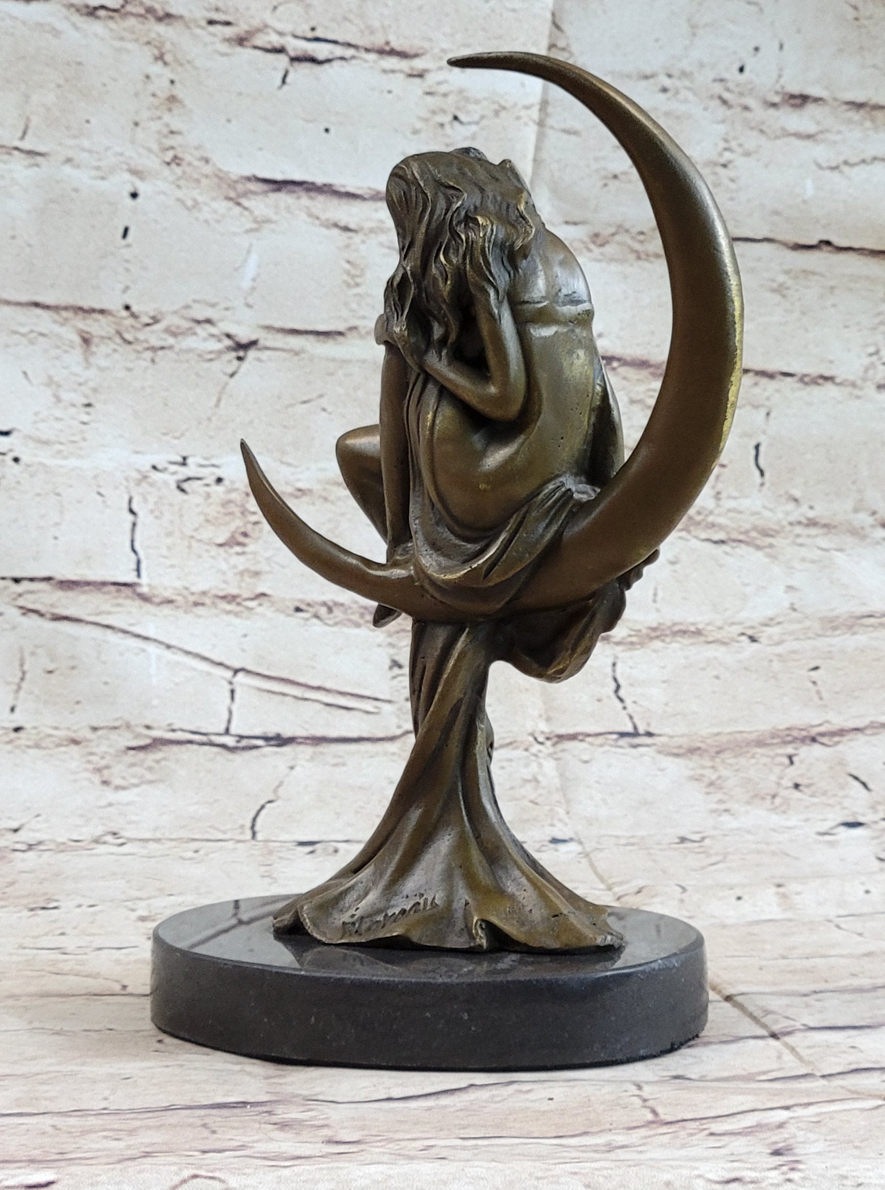 High Life Girl on Crescent Moon Bronze 9" x 6" Sculpture